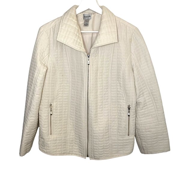 Chico's Ivory White Puffer Quilted Moto Jacket Women's M-12 Neutral Modern - Picture 1 of 11